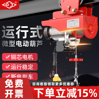 Hugong 220v household small crane wire rope hoisting crane construction decoration with sports car mini electric hoist pa800-12 meters with 1t 4-wheel electric sports car