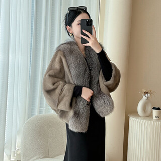 Zoenuu mink coat full mink fur coat for women mink hair haining 2025 new fur v-neck short fox fur gray l 110-125jin jin is equal to 0.5 kg