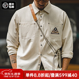 Madden workwear american retro long-sleeved shirt men's indian totem patchwork pocket stacked cotton shirt autumn off-white l
