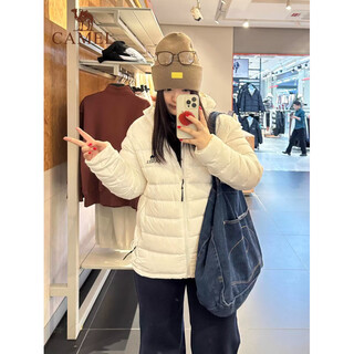 Camel (camel) rib down jacket women's winter white duck down jacket light and loose new 2025 hooded thickened small person beige white selected white duck down 5xl recommended 175-190jin jin equals 0.5 kg