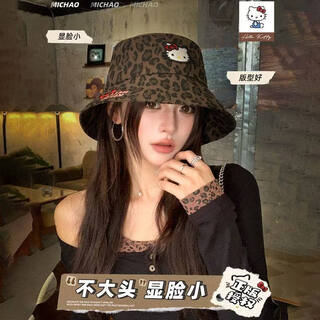 Shuyi hello kitty leopard print hat women's peaked cap large brim 2025 new fashion baseball cap men's face small kt letter fisherman hat