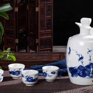 Yusenyi ceramic wine warmer 1 jin jin is equal to 0.5 kg. wine warmer household hot wine kettle chinese large wine set white wine 1 jin jin is equal to 0.5 kg. packed with lotus pond moonlight pot + 4 cups