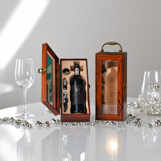 Fantasy transparent window single box red wine packaging gift box wooden box empty box portable wine packaging box gift box walnut transparent window single box