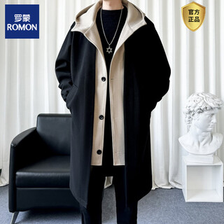 Romon искусственное двойное черное шерстяное пальто, мужская ветровка средней длины с капюшоном, полный комплект на зиму, черное одинарное пальто М (95-115ЦзиньЦзин равен 0,5кг)
