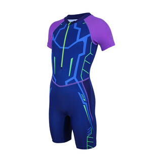 Zoke children's swimsuit, boys' one-piece boxer briefs, quick-drying swimming training for older children, 2025 new sun protection swimsuit, purple orchid mecha upf50+ sun protection fabric 125503544 170 size 10, recommended height 110-120cm, weight 38-44