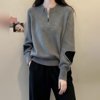 Fabric story luofen flagship store women's fashion commuting simple wool sweater + velvet straight sweatpants set winter gray sweater xl