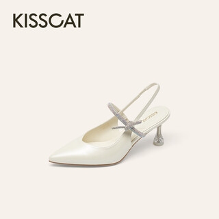 Kisscat 2026 spring fashion commuting temperament pointed fashion sandals k76127a-10 pearl white 33