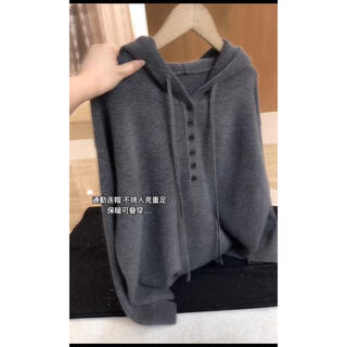 Counter quality lazy style commuting wear 2025 new soft and waxy loose slimming temperament hooded knitted gray 3xl recommended 140-160jin jin equals 0.5 kg