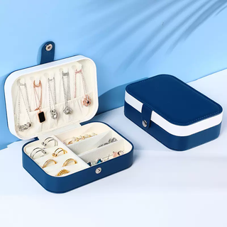 Yusenyi jewelry storage box simple high-end jewelry box earrings necklace ring high-end small portable women's earring jewelry box single layer blue and white can hold bracelets 16x11.5x5cm