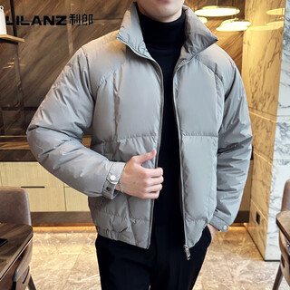 Lilanz official feeling thin down jacket men's winter warm and handsome 2025 new casual trendy short loose jacket gray (high quality) - flagship model l (130-150jin jin equals 0.5kg)