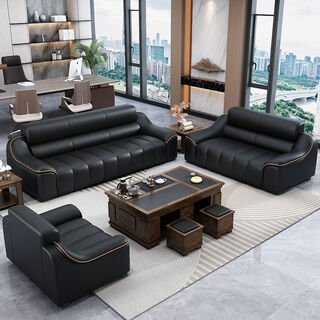 Fantasy office sofa hot style business reception hall negotiation modern simple light luxury high-end sofa coffee table combination black the picture shown only represents the color imported xipi single + single + three people + kung fu coffee table