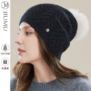 Jiumu pure woolen hat women's autumn and winter versatile thickened ear protection coldproof knitted hat for elders grandma and mother carbon black one size (56-60cm)