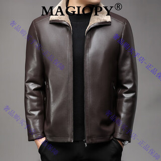 Magiopy luxury high-end brand men's leather jacket men's winter new pu leather jacket men's business warm casual fur all-in-one coffee color 175 l