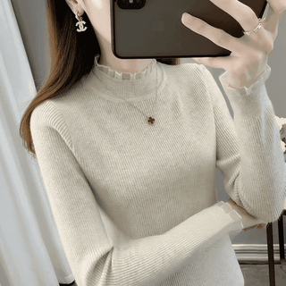 Sweater women's bottoming sweater autumn new style 2025 western style half turtleneck sweater slim fit with long sleeve sleeves apricot l 100-110jin jin equals 0.5 kg