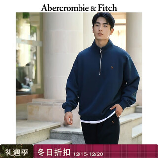 Abercrombie & fitch half-zip stand collar elk pattern warm fleece pullover sweatshirt 25 fall/winter men's 122-5541 navy blue xs (170/84a)