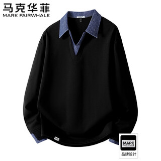 Mark huafei sweatshirt spring and autumn men's lapel color block long sleeve loose casual versatile outdoor sports top black 2xl