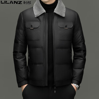 Lilanz short down jacket for men 2025 new winter sheep wool collar middle-aged warm thickened men's jacket black fsm-2373 m 170