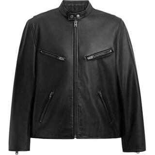 Coach fw24 solid color zipper casual long-sleeved leather jacket for men black black s
