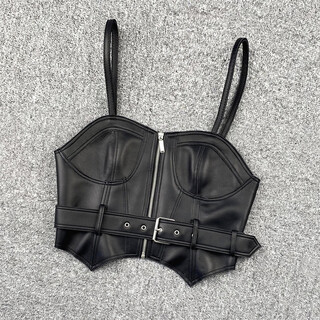 9971 genuine leather suspender spring and autumn new commuting motorcycle belt style sheepskin top tube top small suspender black m