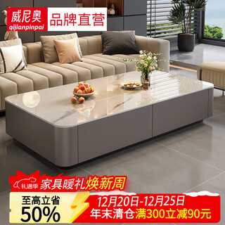 Weiniao slate coffee table living room light luxury high-end mobile coffee table small apartment tv cabinet modern simple home office 120*60 snow mountain white slate gray cabinet