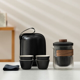 Fantasy portable travel tea set small car set three cups office gift striped one pot four cups black