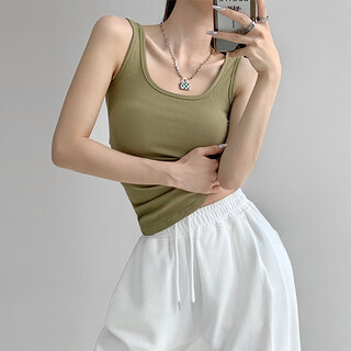 High elastic cotton u-neck tight sexy sports bottoming vest for women's summer outer wear hot girl slim sleeveless suspender top ocean green s