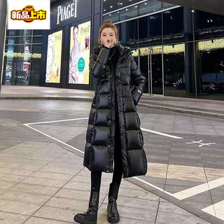 Chu diameter black gold down jacket long nine-lattice women's winter new duck down thickened slim duck down warm jacket black newly upgraded five-proof fabric 2xl 120--130jin jin is equal to 0.5 kg