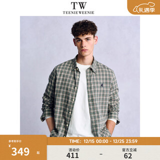 Teenie weenie bear men's american casual comfortable soft plaid long sleeve shirt military green l