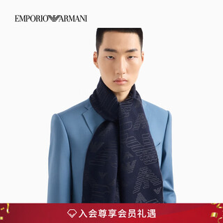 Emporio armani/armani official flagship new year gift men's sheep wool jacquard warm scarf spring and summer 00334-navy blue