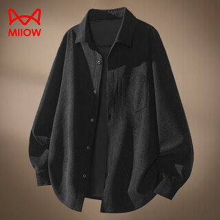 Miiow american corduroy shirt men's autumn and winter plus velvet 2025 loose outer clothing trendy cardigan jacket black 2xl