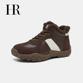 Hr helena women's shoes 2025 winter new thick-soled heightening rest cotton shoes, warm, fashionable and versatile lace-up style, coffee color 37