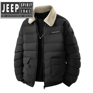 Jeep spirit2025 winter men's cotton jacket jacket trendy casual versatile cotton jacket handsome lapel cotton jacket men's top fj-827 black cotton jacket 3xl