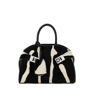 Ferragamo women's handbag for daily carrying, lightweight storage, short handle, simple decoration, black and white zebra pattern, white tu