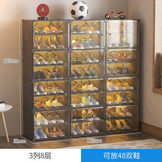 Yusenyi shoe cabinet multi-layer home door space-saving transparent dust-proof plastic dormitory shoe box storage box shoe storage artifact 3 columns 8 layers black shoe rack home door 40x30x45cm