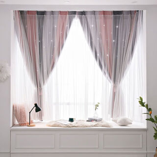 Internet celebrity self-adhesive punch-free curtains finished shade cloth bay window bedroom velcro rental curtains gradient gray + pink 0.7 meters wide * 1.0 meters high