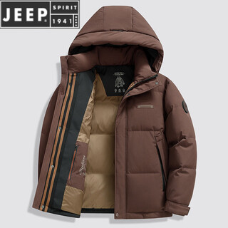 Jeep spirit hooded down jacket for men 2025 winter new outdoor workwear warm and cold-resistant down jacket fashionable heat storage winter wear black brown m 170