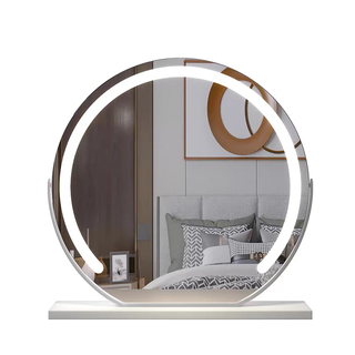 Semicircular led makeup mirror tabletop desktop vanity mirror tabletop with light smart internet celebrity home bedroom semicircle white 40 diameter (plug-in) rotating model