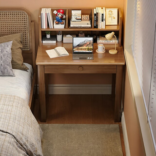 Lin yisheng solid wood desk and bookshelf integrated home small office desk bedroom bedside small desk primary and secondary school students study table walnut color single table length 80*width 60*height 115cm single drawer