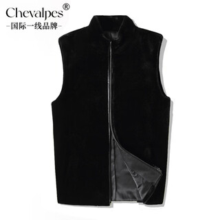 CHEVALPES国际一线品牌羊剪绒男皮毛大衣一体男短款背心皮衣外套羊毛皮草马 黑色 L 170