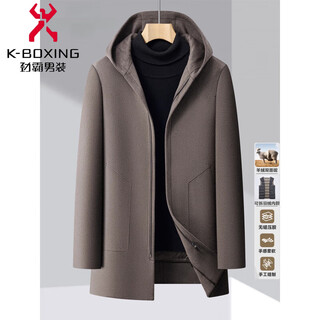 Kbxng jinba double-sided hooded cashmere coat for men 2025 autumn and winter new style mid-length woolen thickened windbreaker jacket for men coffee color m 170