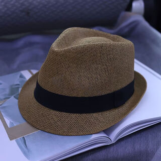 Floating summer large size gentleman hat big head circumference men's top hat japanese jazz hat versatile sun protection panama straw hat brown one size (58cm)