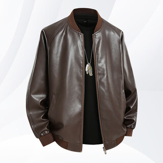 Fat donglai men's leather jacket spring and autumn casual leather jacket large size men's fat donglai same style 811 coffee xl 140160jin jin is equal to 0.5 kg