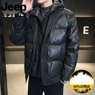 Jeep Мужской пуховик jeep international brand, зима 2025, новая короткая толстая теплая искусственная повседневная куртка из двух частей yr23-8095, черный m m Рекомендуется 160-170c90-110jin jin равен 0,5 кг