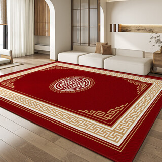 Jun yuexi's living room carpet is light luxury and high-end, no-wash 2025 new red wipeable floor mat for household large-area fully waterproof, great ambitions-18299 80cm*160cm, skin-friendly and comfortable