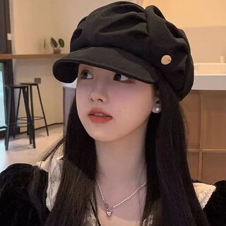 Geboni ultra black beret women's large head circumference cloud hat spring and autumn new style suitable for round faces and small newsboy octagonal hat women's cloud hat-khaki