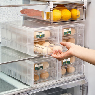 Home story egg refrigerator storage box refrigerator side door organizer kitchen egg carton crisper food grade storage box domestic transparent double-layer drawer for refrigerator egg carton