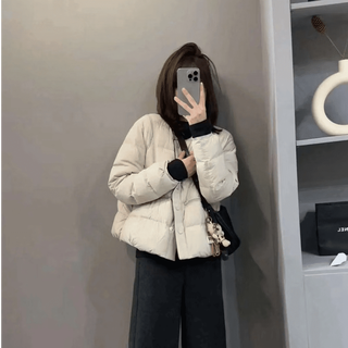 Elachi off-white short down jacket women's autumn and winter regular design collarless small jacket off-white s
