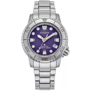 Citizen women's watch chronograph luminous date metal waterproof steel band blue dial diving sports watch silver-tone