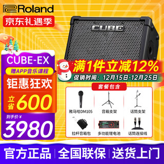 Roland speaker audio cube street ex guitar playing and singing outdoor live broadcast and internal recording portable roadshow stage performance ex + yamaha microphone + double stand + bag + functional battery