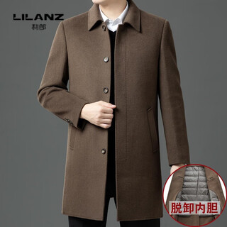Lilan 2025 new autumn and winter mid-length wool coat for middle-aged and elderly men with removable liner and daddy woolen coat khaki 14xl (180)